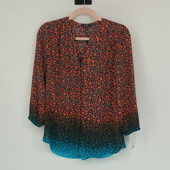 00969 NEW NYDJ Animal Print Blouse Orange Size XSmall bohemian Business casual - Picture 1 of 7